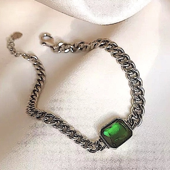 Emerald Zircon Sterling Silver Chain Link Bracelet - Picture 11 of 12